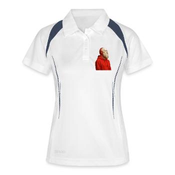 Sokrates in rotem Kapuzenpullover und Kopfhörern - Frauen Polo atmungsaktiv - Weiß/Navy - Vorne