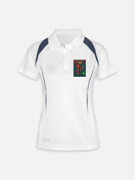 Psychedelic Mushroom Forest – Colorful Retro Artwork - Women's Polo breathable - white/navy