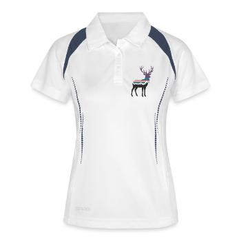 Cerf Montagne Paysage Forêt Randonnée Silhouette - Polo respirant Femme - blanc/marine - Devant