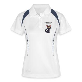 Schwarze Katze Lustiger Spruch Wochenende vorbei - Frauen Polo atmungsaktiv - Weiß/Navy - Vorne