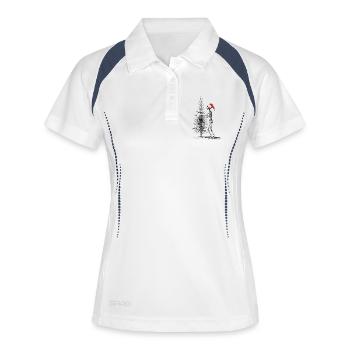 Skelett mit Santa Hut im Nachtwald - Frauen Polo atmungsaktiv - Weiß/Navy - Vorne