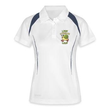 Lauf Schnecke Lauf – lustiges Tiermotiv, Spruch - Frauen Polo atmungsaktiv - Weiß/Navy - Vorne