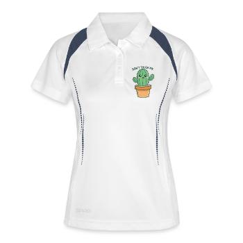 Lustiger Kaktus Nicht anfassen - Frauen Polo atmungsaktiv - Weiß/Navy - Vorne