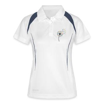 Pissenlits avec des papillons dans le vent - Polo respirant Femme - blanc/marine - Devant