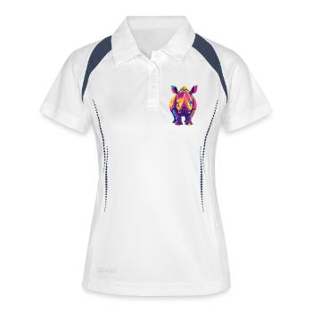 Farbenfroher Rhino Pop Art buntes Nashorn Motiv - Frauen Polo atmungsaktiv - Weiß/Navy - Vorne