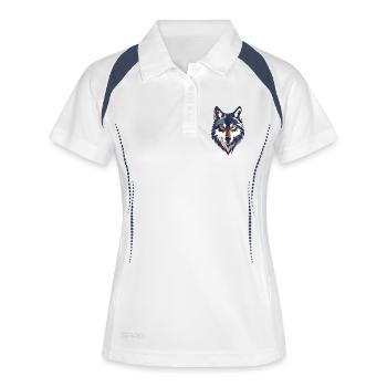 Wolfskopf Illustration starkes cooles Wolf Motiv - Frauen Polo atmungsaktiv - Weiß/Navy - Vorne