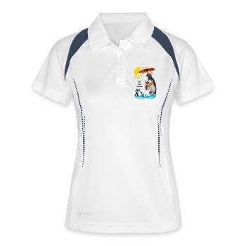 Vacances avec un manchot sur la plage et cocktail - Polo respirant Femme - blanc/marine - Devant