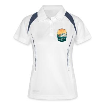 Insigne rétro Sunset des Dômes Bleus de Santorin - Polo respirant Femme - blanc/marine - Devant
