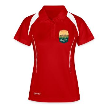 Granada Alhambra Palac Retro Sonnenuntergangsabzeichen - Frauen Polo atmungsaktiv - Weiß/Navy - Vorne