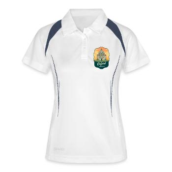 Oxford Radcliffe Kamera Vintage-Abzeichen - Frauen Polo atmungsaktiv - Weiß/Navy - Vorne
