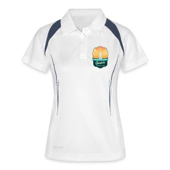 Geneva Jet d'Eau Vintage-Reiseabzeichen - Frauen Polo atmungsaktiv - Weiß/Navy - Vorne