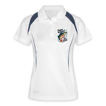 Papa komm! Wir gehen Angeln - Frauen Polo atmungsaktiv - Weiß/Navy - Vorne