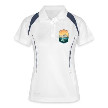 Bilbao Guggenheim Retro Sunset Reiseabzeichen - Frauen Polo atmungsaktiv - Weiß/Navy - Vorne