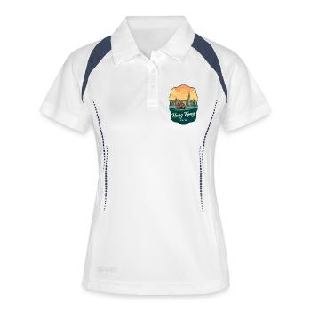 Hongkonger Victoria Harbour Retro-Sonnenuntergangsabzeichen - Frauen Polo atmungsaktiv - Weiß/Navy - Vorne