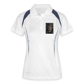 Löwenkopf im Blattwerk - Frauen Polo atmungsaktiv - Weiß/Navy - Vorne