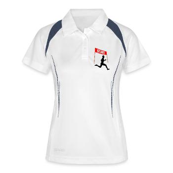 Start des Läufers – Renntag - Frauen Polo atmungsaktiv - Weiß/Navy - Vorne