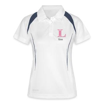 Lilienornament L-Buchstabe - Frauen Polo atmungsaktiv - Weiß/Navy - Vorne