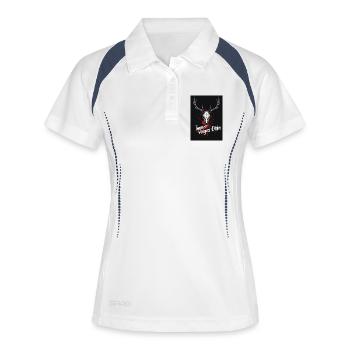Geweih Schädel mit Rotspritzer - Frauen Polo atmungsaktiv - Weiß/Navy - Vorne