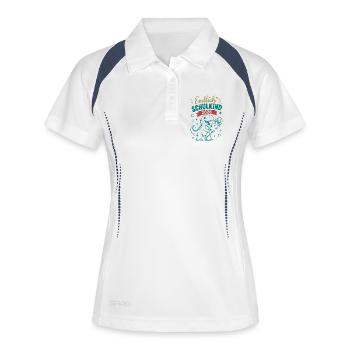 Endlich Schulkind 2026 Dino - Frauen Polo atmungsaktiv - Weiß/Navy - Vorne