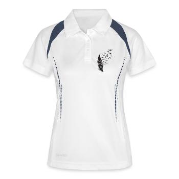 Federflug Silhouette mit Vogelzug - Frauen Polo atmungsaktiv - Weiß/Navy - Vorne