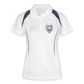 Hirsch Geweih Edelweiß und Herz - Frauen Polo atmungsaktiv - Weiß/Navy - Vorne