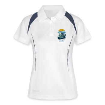Scooter vintage avec fond de montagne - Polo respirant Femme - blanc/marine - Devant