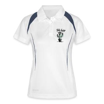 Humorvoller Kaktus mit Sonnenbrille - Frauen Polo atmungsaktiv - Weiß/Navy - Vorne