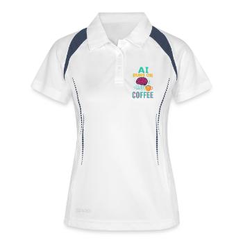 AI runs on coffee - Frauen Polo atmungsaktiv - Weiß/Navy - Vorne