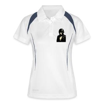 Affe mit Brille und Helm in Lederjacke - Frauen Polo atmungsaktiv - Weiß/Navy - Vorne