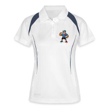 Tiger Teammascot im Fußballlook - Frauen Polo atmungsaktiv - Weiß/Navy - Vorne
