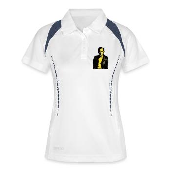 John Steinbeck Noir Rebellenporträt - Frauen Polo atmungsaktiv - Weiß/Navy - Vorne