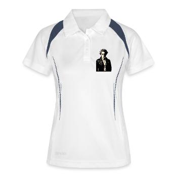 Soren Kierkegaard Rebellenporträt in Leder - Frauen Polo atmungsaktiv - Weiß/Navy - Vorne