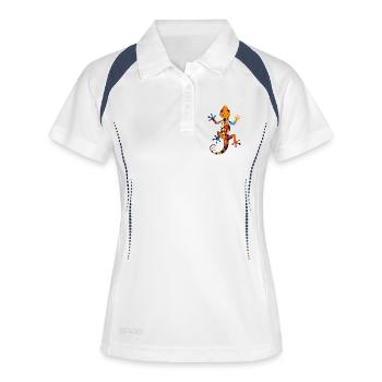 Bunter Gecko Farbexplosion Echse Kunst Motiv - Frauen Polo atmungsaktiv - Weiß/Navy - Vorne
