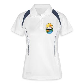 Bergsonne Lagerfeuer Zelt - Frauen Polo atmungsaktiv - Weiß/Navy - Vorne