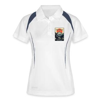 Erleben Sie das Alpendorf Hintertux in Österreich - Frauen Polo atmungsaktiv - Weiß/Navy - Vorne