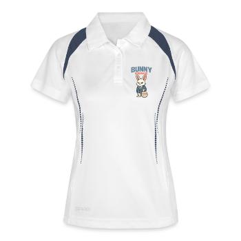 Süßer Osterhase mit buntem Ei und Schriftzug - Frauen Polo atmungsaktiv - Weiß/Navy - Vorne