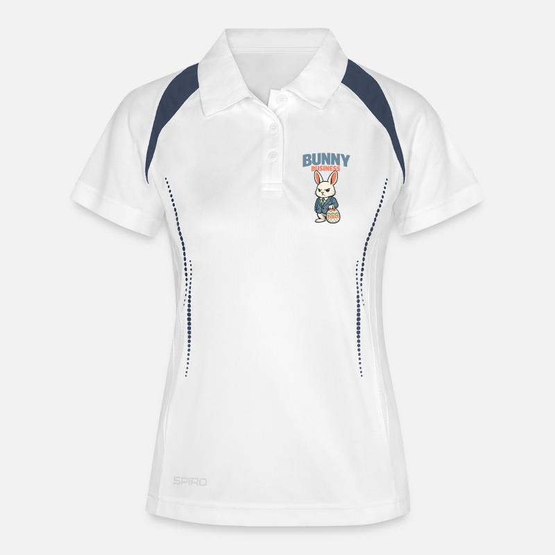 Cute Easter bunny with colorful egg and lettering - Women's Polo breathable - white/navy