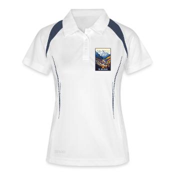 Entdecken Sie die alpine Schönheit von Kranjska Gora in Slowenien - Frauen Polo atmungsaktiv - Weiß/Navy - Vorne