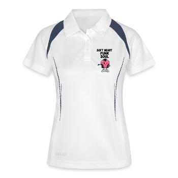 Weiches Herz mit Punkseele - Frauen Polo atmungsaktiv - Weiß/Navy - Vorne