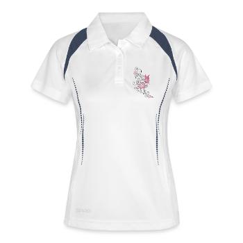 Flowers with filigree floral ornament, butterfly - Women's Polo breathable - white/navy - Front