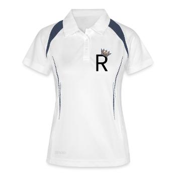 R mit Krone – Royal Typo Design - Frauen Polo atmungsaktiv - Weiß/Navy - Vorne