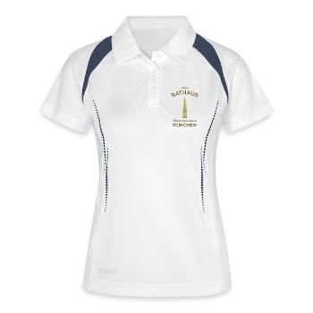 München, Turm Neues Rathaus, Zeichnung, Gold - Frauen Polo atmungsaktiv - Weiß/Navy - Vorne