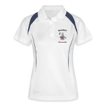 Kultiger Wolf wünscht MÄHrry Christmas Weihnachten - Frauen Polo atmungsaktiv - Weiß/Navy - Vorne