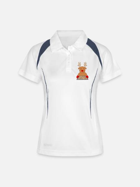 Rentier Weihnachtsgebäck Gebäck Plätzchen backen - Frauen Polo atmungsaktiv - Weiß/Navy