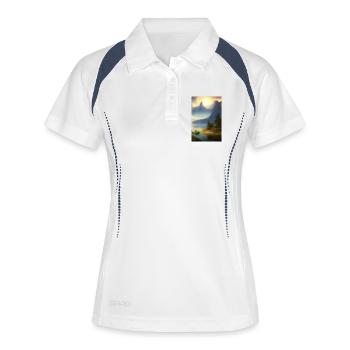 Paysage avec lac, bateau et montagnes - Polo respirant Femme - blanc/marine - Devant