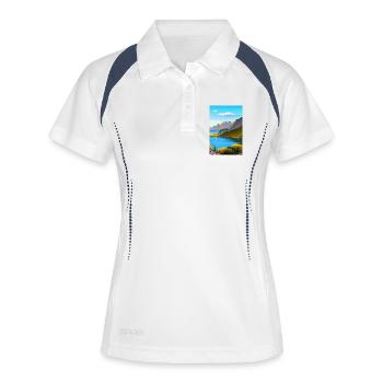 Paysage avec lac, bateau et montagnes - Polo respirant Femme - blanc/marine - Devant