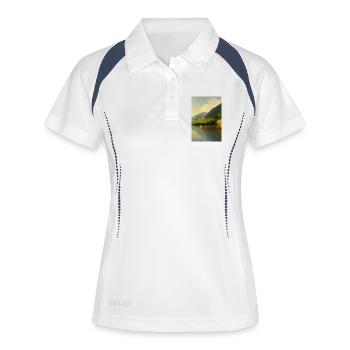 Paysage avec lac, bateau et montagnes - Polo respirant Femme - blanc/marine - Devant