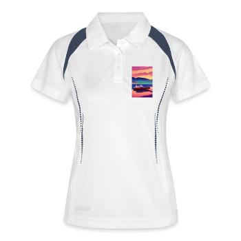 Paysage avec lac, bateau et montagnes - Polo respirant Femme - blanc/marine - Devant