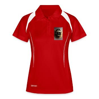 Schwarz-goldener Totenkopf - Frauen Polo atmungsaktiv - Weiß/Navy - Vorne