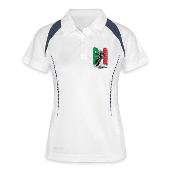 Mountainbiker mit italienischer Flagge - Frauen Polo atmungsaktiv - Weiß/Navy - Vorne